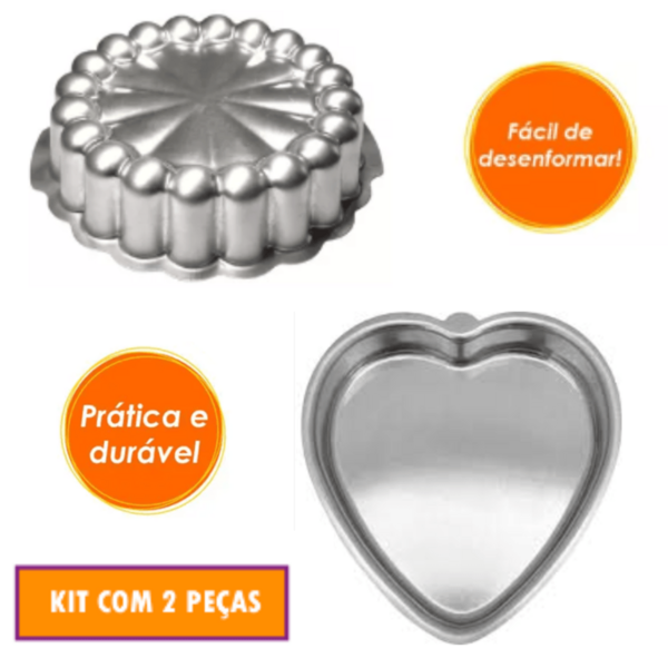 Kit De 1 Forma Charlotte Gomada Para Bolo Nórdico Nordic Cake Decorado + 1 Forma Coração Reto