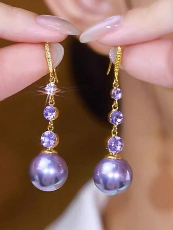 2pcs/Pack Elegant Purple Pearl Shiny Earrings, Luxury New Chinese Style Drop Tassel Eardrop For Women
