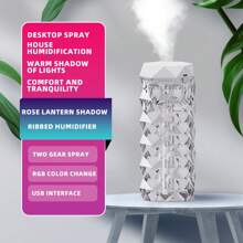 1pc水晶加湿器家用卧室七彩氛围灯办公室桌面便携式车载喷雾流行灯照片玫瑰氛围灯卧室简约水晶创意玫瑰加湿器 - 彩色 - 查看 6