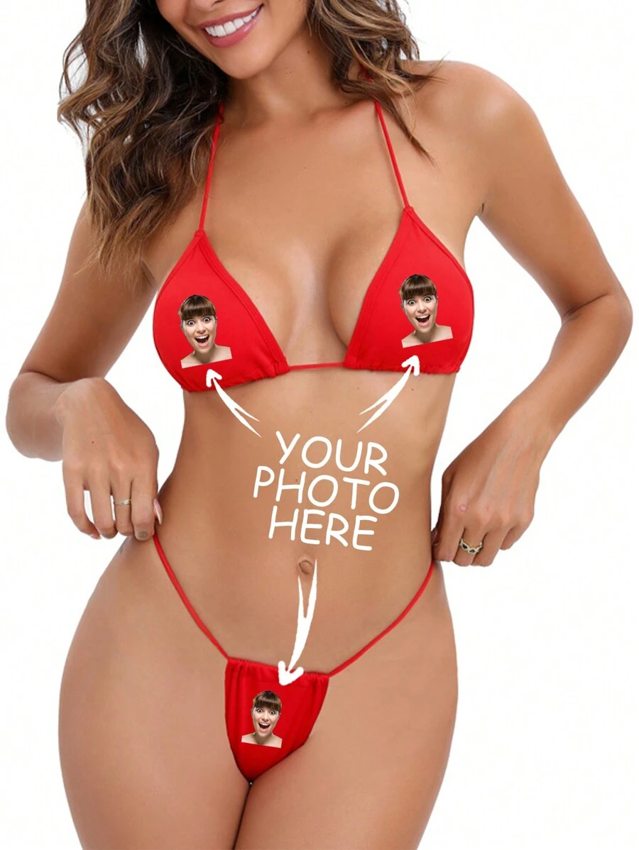 Custom Personalized European & American Style Lace-Up, Sexy Solid Color Funny Bikini Set, Women's Swimsuit