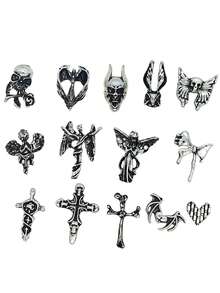 10 件深色哥特式复古金属美甲装饰 - 和心形，银色 - 銀色 - 查看 7