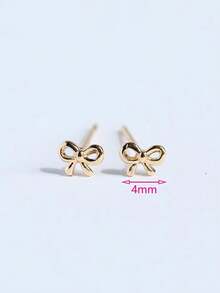 HOTNICE Hoa tai vàng cho nữ Hoa tai đinh tán vàng 14K Hoa tai nơ nhỏ đơn giản tối giản tinh tế cho bé gái Quà tặng trang sức cho cô ấy - Vàng - Xem 3