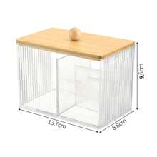 1pc Wave Pattern Square Storage Box, Tabletop Compartment Storage Box With Bamboo Lid, Dust-Proof, Transparent For Pads, Cleaning Swabs, Personal Items, Small Objects - Multicolor - View 16