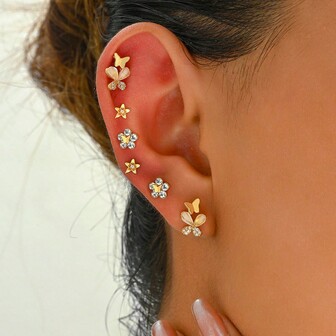 1 zestaw geometrycznych kolczyków w kształcie motyla dla kobiet z miedzianym kamieniem cyrkonii, idealny prezent dla dziewczyny, nadaje się do codziennego noszenia, na wesele i imprezę