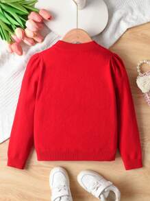 Toddler/Little Girls Cute Butterfly Knitted Pullover Sweater, Suitable For Everyday Wear In Spring, Autumn & Winter - Red - View 2