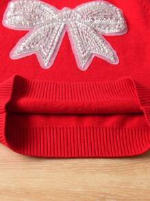 Toddler/Little Girls Cute Butterfly Knitted Pullover Sweater, Suitable For Everyday Wear In Spring, Autumn & Winter - Red - View 6