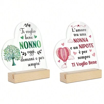 Putuo Decor 1pc Italian Heart Shaped Acrylic Sign Wooden Base Table Decor, Ti Voglio Bene Nonno/Nonna Oggi, Domani E Per Sempre, Desktop Decoration For Home Farmhouse Fireplace Living Room, Gift,School Supplies,Back To School