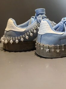 1pc New Ballet Pearl Studded Rhinestone Heel Chain, High-End Shoe Chain With Butterfly And Star Bling Decoration - Silver - View 7