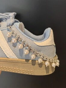 1pc New Ballet Pearl Studded Rhinestone Heel Chain, High-End Shoe Chain With Butterfly And Star Bling Decoration - Silver - View 3