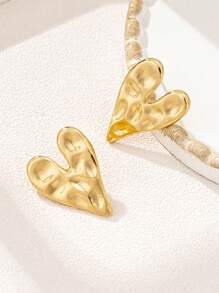 Set de 2 piezas/6 piezas/8 piezas de pendientes de diseño de corazón arrugado con estampado de leopardo de aleación de zinc para mujeres, pendientes de corazones lindos para Día de San Valentín, Fiesta, Mamá, Madre, Día de la Madre, Regalo - amar - Ver 6