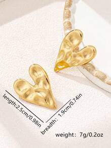 Set de 2 piezas/6 piezas/8 piezas de pendientes de diseño de corazón arrugado con estampado de leopardo de aleación de zinc para mujeres, pendientes de corazones lindos para Día de San Valentín, Fiesta, Mamá, Madre, Día de la Madre, Regalo - amar - Ver 9