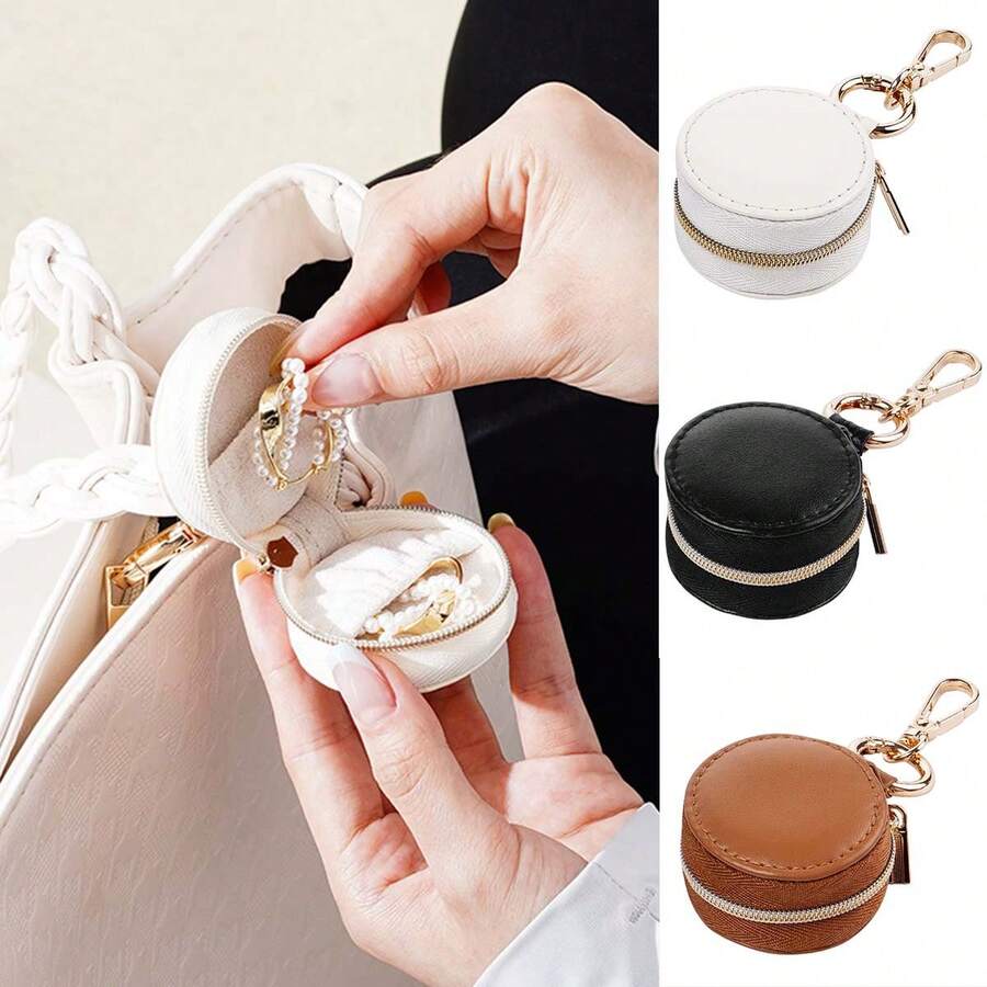 1 hộp đựng trang sức bằng da PU nhỏ, hộp đựng trang sức dễ thương di động, hộp đựng trang sức khi đi du lịch, hộp đựng nhẫn, hoa tai, dây chuyền mini - Nhiều màu - Xem 1