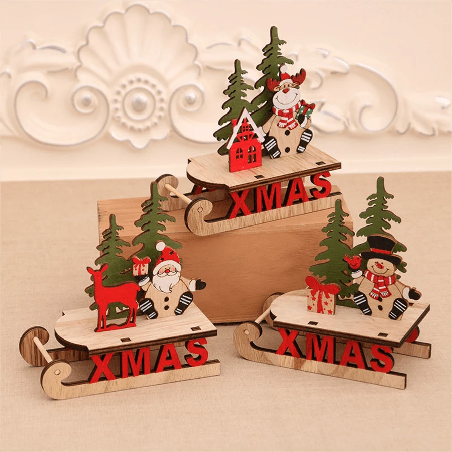 Christmas Decor Wooden Puzzle Santa Reindeer Sleigh Display For Dining