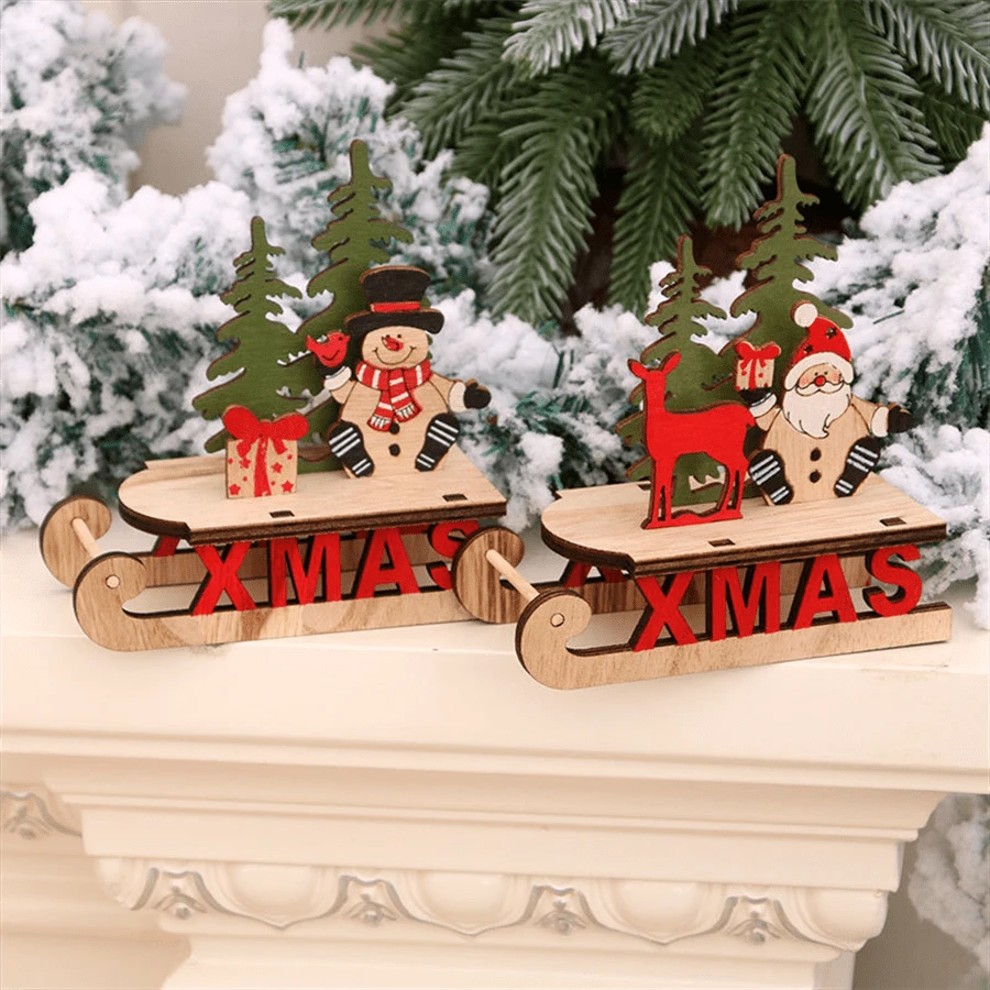 Christmas Decor Wooden Puzzle Santa Reindeer Sleigh Display For Dining