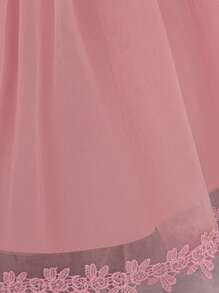 3 件套女婴 0-2 岁蕾丝迷你连衣裙套装，白色洗礼长袍适合角色扮演派对 - 藕粉色 - 查看 9