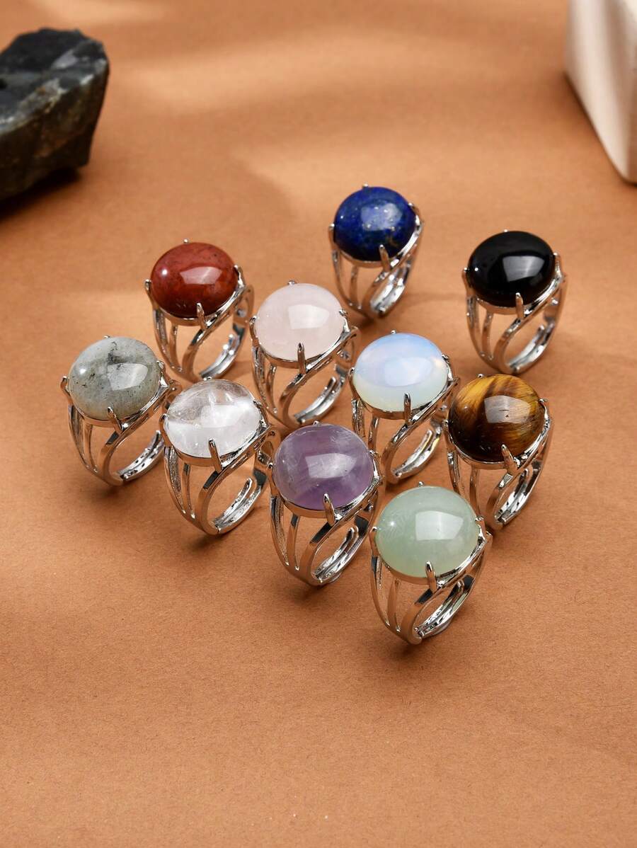 1pc Natural Crystal & Stone Open Ring, Suitable For Daily Wear By Men And Women - Multicolor - View 1