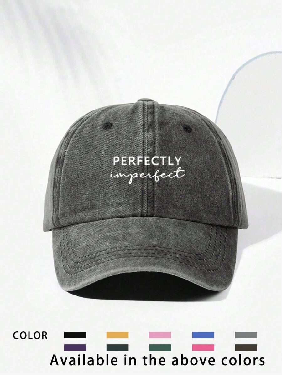 1 件刺绣“PERFECTLY”水洗棒球帽，透气可调节户外高尔夫太阳帽，男女通用，时尚弧形帽檐夏季防晒帽，Y2K 情侣遮阳帽 - 刺繡 - 查看 1