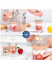 16oz/500ml [1/2 Packs] Overnight Oats Jars With Spoon And Lid , Airtight Oatmeal Container With Measurement Marks, Mason Jars With Lid For Cereal On The Go Container - Pink/1pcs - View 6