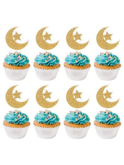 36PCPicksS Glitter Moon Star Cupcake Toppers Cake Toppers Twinkle Crescent Moon And Star Cake Picks Cake Decoration For Birthday Wedding Party Supplies