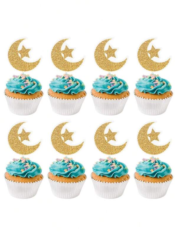 36PCPicksS Glitter Moon Star Cupcake Toppers Cake Toppers Twinkle Crescent Moon And Star Cake Picks Cake Decoration For Birthday Wedding Party Supplies