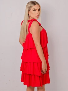 Rebeca Short Dress With Layered Ruffles And Tie Straps - Đỏ - Xem 4