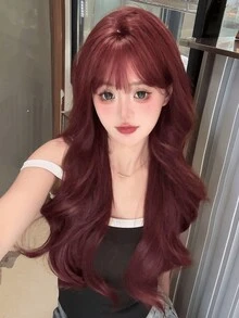 Tóc giả tổng hợp dài màu đỏ hồng tự nhiên có mái che chịu nhiệt thời trang cho phụ nữ dự tiệc cosplay dài 28 inch - Nhiều màu - Xem 3