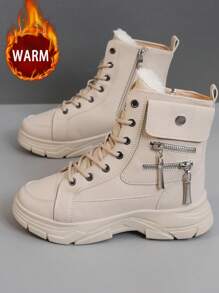 35-42 加大码女士冬季保暖内衬短靴 - 时尚、休闲、高级、户外运动风格 - 卡其色 - 查看 4