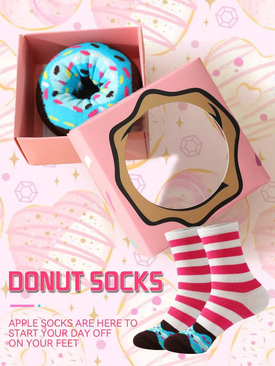 1 Paio di Calzini Unisex Equipaggio con Stampa Motivo Ciambella Carina, Comodi e Traspiranti, Idea Regalo Unica e Originale per Ognissanti, Natale, San Valentino, Riunione Familiare, Abbigliamento Casual Domestico, Regalo di Compleanno per Coppie, Adatto per Autunno/Inverno, Calzini Colorati, Migliori Calzini - Multicolore - Visualizzare 1