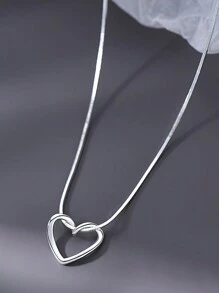 1 chiếc vòng cổ mặt trái tim rỗng bằng bạc Sterling S925, dây chuyền xương đòn thanh mảnh thời trang, vòng cổ tối giản, tuyệt vời để làm quà tặng ngày lễ tình nhân - yêu - Xem 7