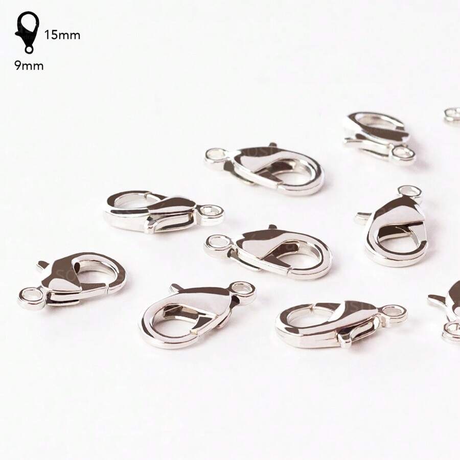 15mm Hypoallergenic Silver Plated Lobster Clasp - 100 Pieces - 銀色 - 查看 1