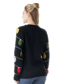 JOYFY 女款 LED 发光灯串丑陋圣诞毛衣带灯泡套头毛衣舞会 - 黑色 - 查看 4