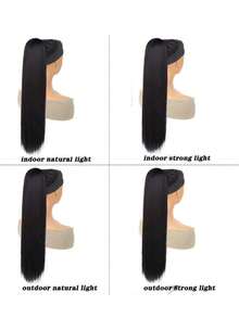 36 英寸合成长直自然合成发黑色马尾辫带抽绳，适合女性日常、派对或活动穿着 - 彩色 - 查看 6