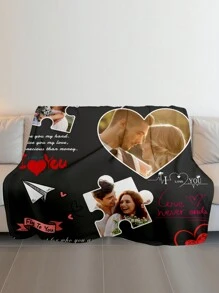 1 件定制照片毯、带有照片和文字的定制法兰绒毯、定制图片毯、家庭个性化照片毯、拼图形状照片毯、心形拼图、定制图像毯、带有图像的个性化家庭毯、个性化毛毯、挚友毯、舒适毯、家庭礼物、生日礼物、送给朋友的礼物、送给她的礼物 - 款式1 - 查看 4