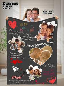 1 件定制照片毯、带有照片和文字的定制法兰绒毯、定制图片毯、家庭个性化照片毯、拼图形状照片毯、心形拼图、定制图像毯、带有图像的个性化家庭毯、个性化毛毯、挚友毯、舒适毯、家庭礼物、生日礼物、送给朋友的礼物、送给她的礼物 - 款式1 - 查看 1