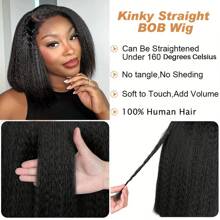 Kinky Straight Wig Human Hair 13x4 Transparent Lace Front Wigs Human Hair Wigs For Women Yaki Straight Human Hair Wig Glueless Frontal Wigs Human Hair Pre Plucked Bob Wig 200% Density - Natural Black - Xem 4