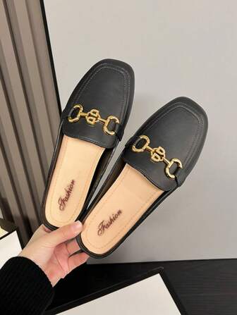 女士优雅一脚蹬乐福鞋、时尚鞋履、休闲穆勒拖鞋（建议大一码）