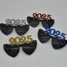 4 件 2025 年新年晚会眼镜 - 心形塑料眼镜，带有闪亮细节，无需电力，节日照相亭道具，用于庆祝和装饰 - 彩色 - 查看 7