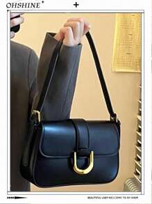 1 件 PU 皮革女士手提包，勃艮第色法棍包，Y2K 宝贝包，漆皮迷你方包，极简主义小钱包，单肩包/腋下包，复古风格迷你包，多功能工作手提包，学生迷你方包 - 黑色 - 查看 1