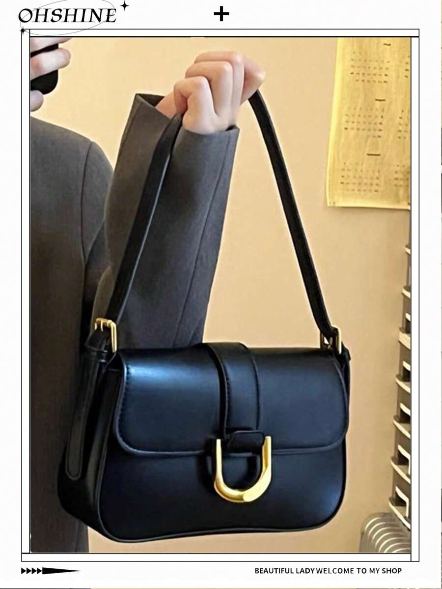 1 件 PU 皮革女士手提包，勃艮第色法棍包，Y2K 宝贝包，漆皮迷你方包，极简主义小钱包，单肩包/腋下包，复古风格迷你包，多功能工作手提包，学生迷你方包 - 黑色 - 查看 1