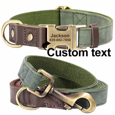 Personalized PU Leather Dog Collar And Leash Set With Engraved ID Tag, Adjustable For Small, Medium And Large Dogs, Anti-Lost Ornamental,Engraved,Stainless Stylish,Fashion,Colorful,Vintage,Cute,Contracted,Cuties Custom,Unique,Customized,Personalized Pet For Anniversaries,For Birthdays,Customized Pet Collars, Leashes & Harnesses,Easy Comfort,Vacay Vibes,Pet Lovers,Playful Pet Design