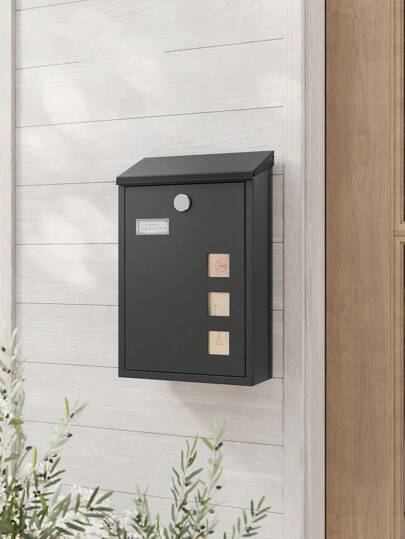 SONGMICS Cassetta Postale, Cassetta della Posta da Parete, con Finestrelle, Targhetta, Serratura con Cilindro in Rame e Copertura, Facile da Montare, Moderno, Nero