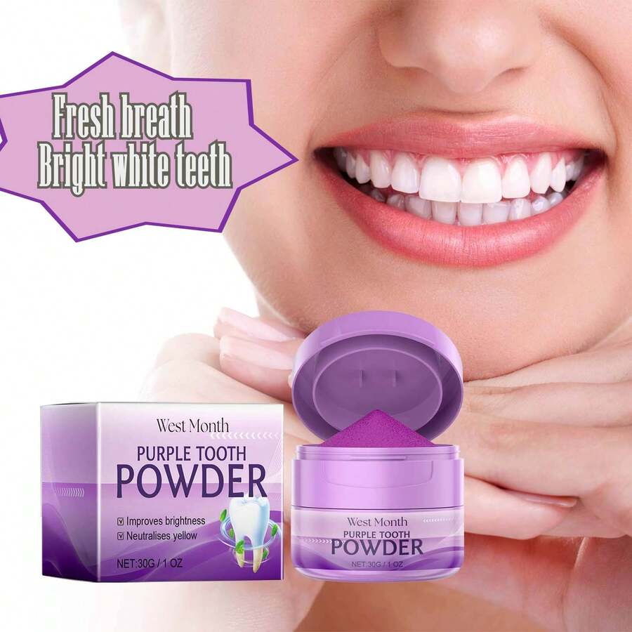 30G牙齿美白粉薄荷精华清新口气清洁牙垢牙渍护理口腔牙龈敏感去牙渍粉口腔护理 - 紫色 - 查看 1