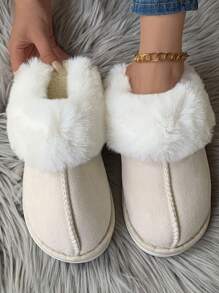 Suede Fur Slippers, Home Indoor Thick Bottom Warm Slippers, Large Size Men And Women With The Same Paragraph Slippers