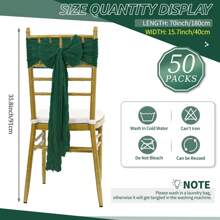 50 PCS Cheesecloth Chair Sashes, Wedding Aisle Decorations Chair Bows Sashes Designed, Universal Chair Covers Chair Sash For Wedding Reception Party Hotel Event Decoration - Dark Green - View 2