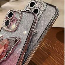 Animal New Luxury Bling Dual Line Rhinestone Butterfly Stand Full Coverage Lens Phone Case Compatible With Iphone 16, IPhone 16 Pro Max, IPhone 15, IPhone 15 Pro Max, 12 Pro Max, 13 Pro Max, 14 Pro Max, 13, 14, 11, 12P, 14, A13 4G, A52, A53, A14, S23 Ultra, S24, A14, A15, S23, Phones
