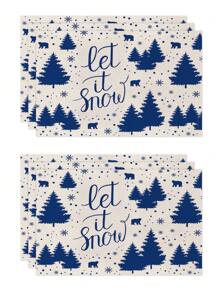 1 Stück/4 Stück/6 Stück, Weihnachten Winter Tisch-Platzsets, Weihnachten blaue Grünpflanzen Schneeflocken Rentier Leinen Platzsets, schmutzabweisende Platzsets, geeignet für Zuhause, Esszimmer und Restaurant, Tischdekor, Heimwaren