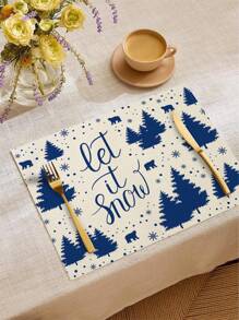 1 Stück/4 Stück/6 Stück, Weihnachten Winter Tisch-Platzsets, Weihnachten blaue Grünpflanzen Schneeflocken Rentier Leinen Platzsets, schmutzabweisende Platzsets, geeignet für Zuhause, Esszimmer und Restaurant, Tischdekor, Heimwaren