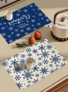 1 Stück/4 Stück/6 Stück, Weihnachten Winter Tisch-Platzsets, Weihnachten blaue Grünpflanzen Schneeflocken Rentier Leinen Platzsets, schmutzabweisende Platzsets, geeignet für Zuhause, Esszimmer und Restaurant, Tischdekor, Heimwaren