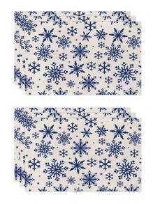 1 Stück/4 Stück/6 Stück, Weihnachten Winter Tisch-Platzsets, Weihnachten blaue Grünpflanzen Schneeflocken Rentier Leinen Platzsets, schmutzabweisende Platzsets, geeignet für Zuhause, Esszimmer und Restaurant, Tischdekor, Heimwaren