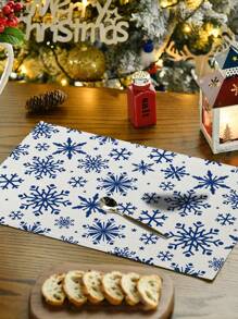 1 Stück/4 Stück/6 Stück, Weihnachten Winter Tisch-Platzsets, Weihnachten blaue Grünpflanzen Schneeflocken Rentier Leinen Platzsets, schmutzabweisende Platzsets, geeignet für Zuhause, Esszimmer und Restaurant, Tischdekor, Heimwaren